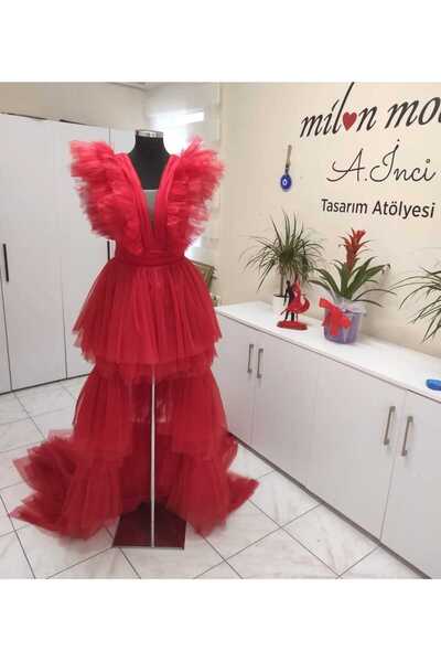 Milon Moda Hayal Tül Arkadan Kuyruklu Tütü Kısa Abiye Elbise