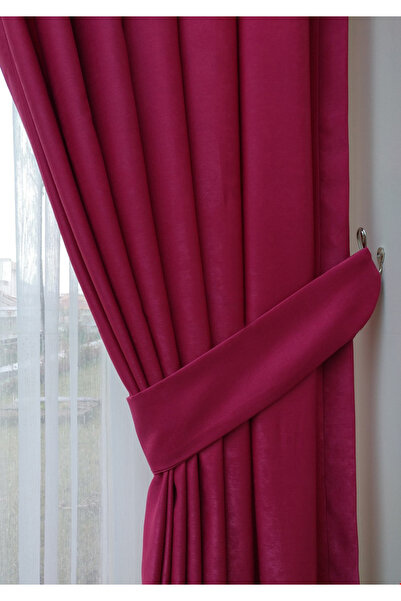Evdepo Home Crown Fuchsia Solid Color Pleated Soft Background Curtain, 1/3 Close Pleat, Single Wing