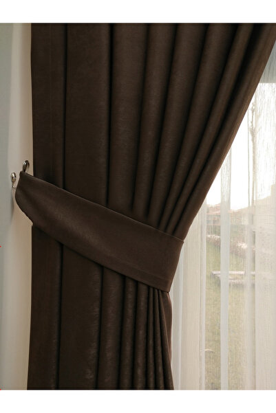 Evdepo Home Crown Light Brown Soft Pleated Background Curtain - 1/2,5 Regular Pleat, Single Wing