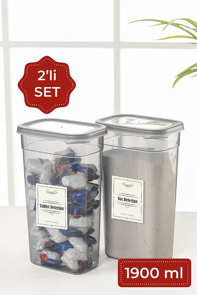Vienev 1.9-Liter 2-Piece Peggy Rectangular Detergent Container Set - with Label