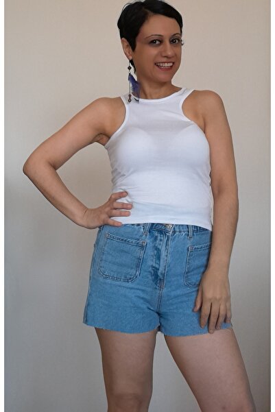 Mertcan Butik White Combed Viscose T-Shirt with Side Window Detail on the Front and Back