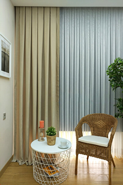 Evdepo Home Crown Beige Solid Color Pleated Soft Background Curtain, 1/2,5 Regular (MEDIUM) Pleat, Single Wing