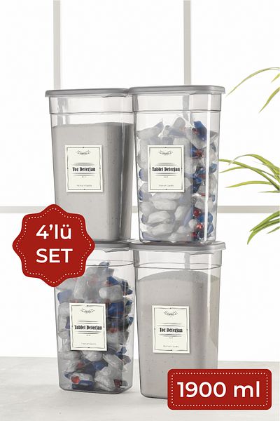 Vienev 1.9 Liter Peggy Rectangular Detergent Bowl Set - with 4 Labels