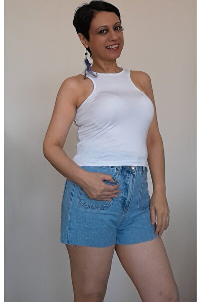 Mertcan Butik White Combed Viscose T-Shirt with Side Window Detail on the Front and Back