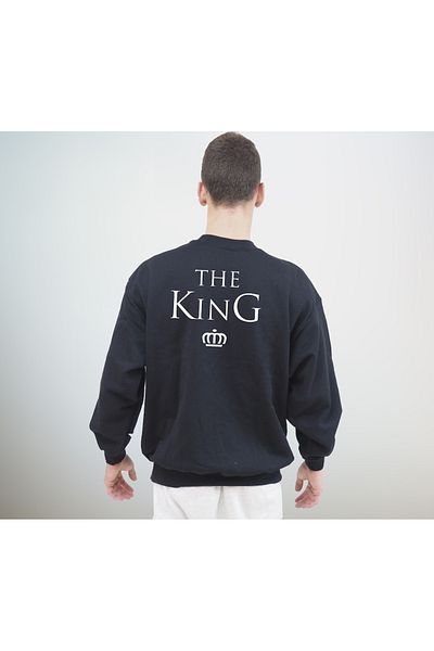 Mythologie The Queen The King Couple Combination - Μαύρη στάμπα Oversize φούτερ με λαιμόκοψη