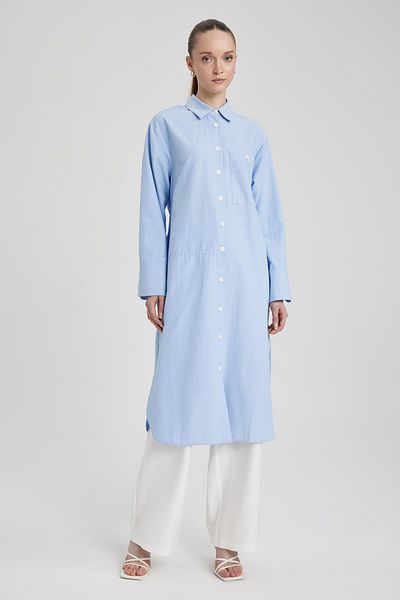 DeFacto Μακρυμάνικο πουκάμισο Ποπλίνα Relax Fit Tunic A8509ax23sm
