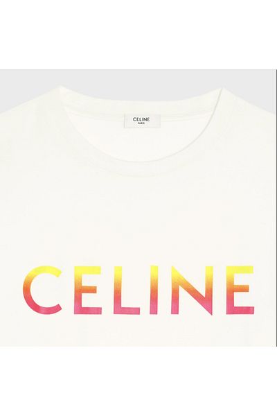 BrandsBoutique تيشيرت أبيض فضفاض مناسب بشعار Celine Big Color