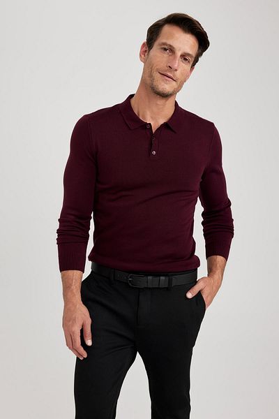 DeFacto Pulover de bază, solid, cu gât polo, slim fit, Y0902az23au