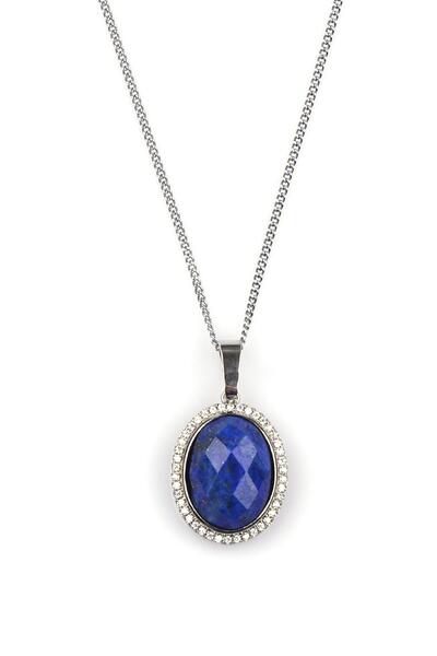 Alibaba Doğaltaş Lapis Lazuli Natural Stone Silver Colored Necklace