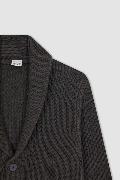 DeFacto Standard Fit Regular Cut Shawl Collar Buttoned Knitwear Cardigan R1492Az23Au