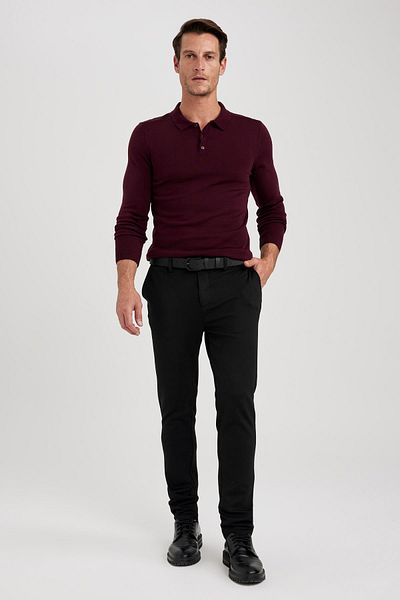 DeFacto Pulover de bază, solid, cu gât polo, slim fit, Y0902az23au