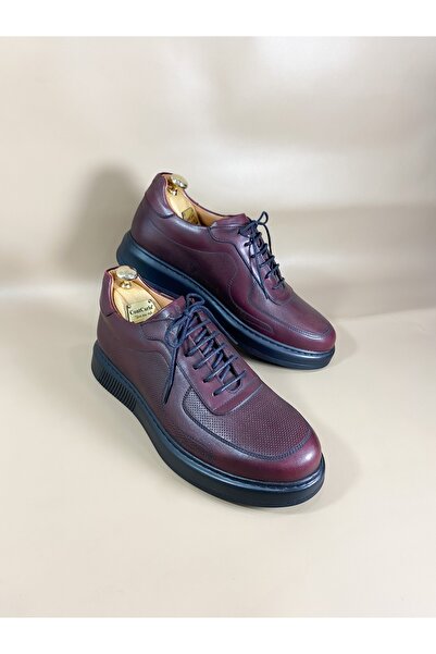 ContCarlo Ayakkabı Hakiki Deri Bağcıklı Bordo Erkek Günlük Spor Ayakkabı