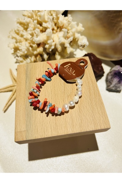 Luna سوار مرجاني ملون ولؤلؤ حقيقي