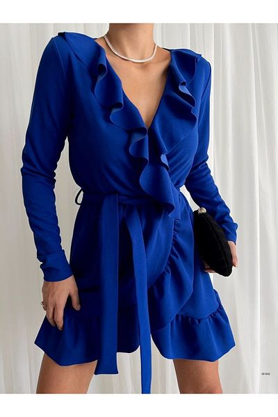 Trendusfashion Rochie din material crepon cu maneci lungi, cu decolteu dublu