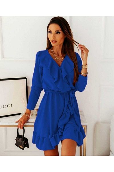Trendusfashion Rochie din material crepon cu maneci lungi, cu decolteu dublu