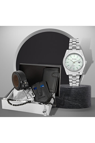Forentina Erkek Siyah Kemer Cüzdan Kartvizit Tespih Saat Hediye Seti PS3032