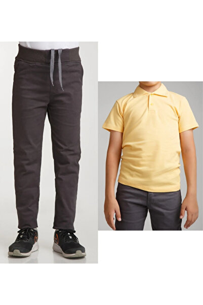 KURAFF Unisex dečije rebraste pantalone sa uskim strukom Lan dimljene školske...