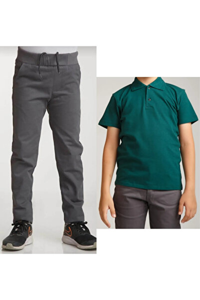 Generic Brand Unisex dečije rebraste pantalone sa strukom Lan sive školske pa...
