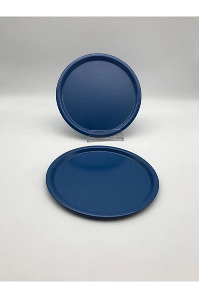 NEWTREND Züccaciye 2-Piece Metal Blue Single Decorative Tea, Coffee and Pastry Serving Presentation Tray 23 cm