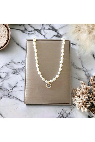 toptanhanem Zarif Nazar Boncuklu İnci Kolye - Modern Tasarım