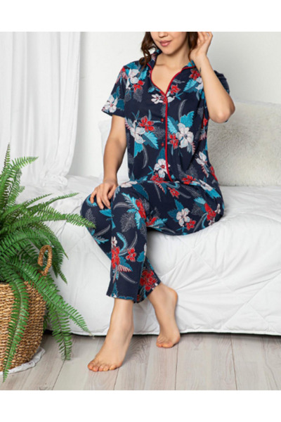 Lumora KADIN DÜĞMELİ PİJAMA TAKIMI (UYKU BANDI HEDİYELİ)