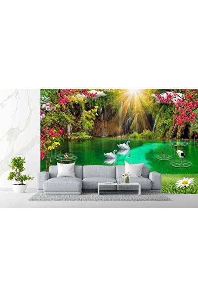 umut gergi tavan Hayvan Temalı Şelale Manzaralı Duvar Kağıdı Tek Parça