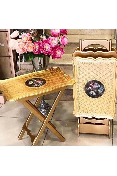 GaleriaHome Çanta Zigon Dikdörtgen Romeo&Juliet Resimli Ahşap 4 Sehpalı El Ya...