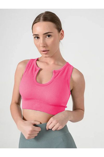 MİSTİRİK Model Florio Model tricotat fără sudură Bustier Crop Model fără sudură Crop Pink Color