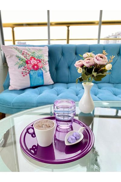 NEWTREND Züccaciye Set of 2 Metal Mortek Personality Decorative Tea, Coffee and Cake Serving Presentation Tray 23 cm