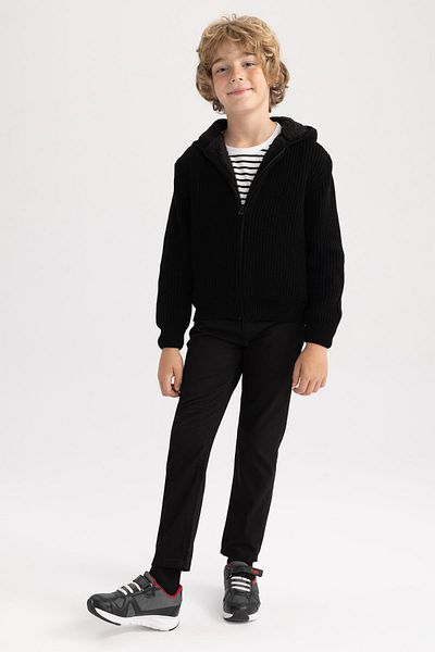 DeFacto Boy's Black Hooded Knitwear School Cardigan U4282A623Au