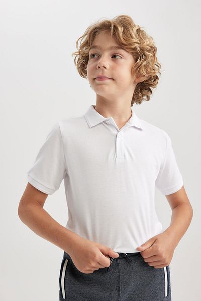 DeFacto Tricou polo cu mânecă scurtă din piqué alb pentru băiat, simplu, școlar, K1689a623au