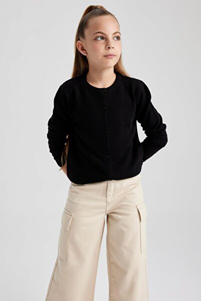 DeFacto Σχολική ζακέτα για κορίτσια με μαύρο λαιμό ποδηλάτου N8407a623au