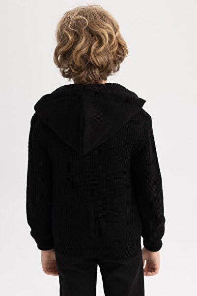 DeFacto Boy's Black Hooded Knitwear School Cardigan U4282A623Au