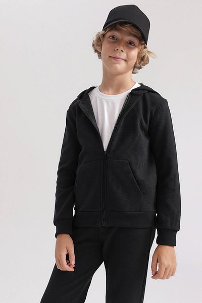 DeFacto Boy's Black Hooded School Cardigan