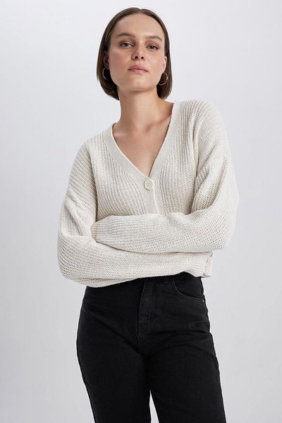 DeFacto Strick-Basic-Cardigan mit normaler Passform und V-Ausschnitt U2052az23wn