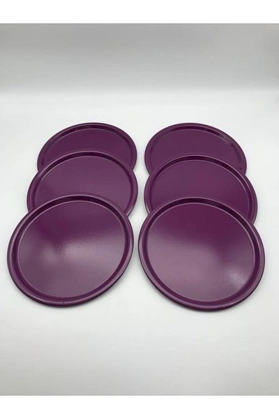 NEWTREND Züccaciye 6-Piece Metal Purple Single Decorative Tea, Coffee and Pastry Serving Presentation Tray 23 cm