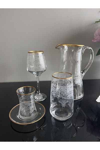 DECOSTYLE LILYUM MATTE GOLD 49 PIECES GLASS SET FOR 12 PEOPLE WATER SET