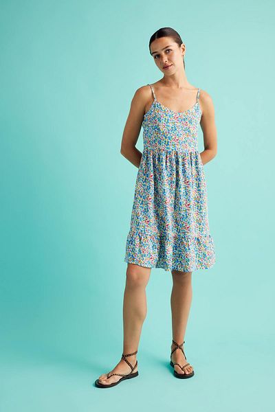 DeFacto V-neck Strap Floral Patterned Mini Dress U3372az23hs