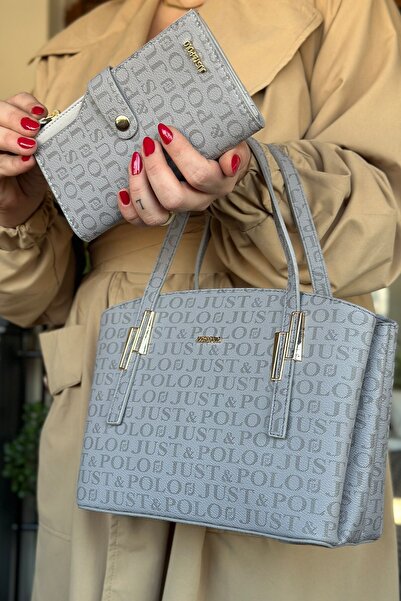 Just Polo Women's Printed Patterned Shoulder Bag and Wallet Set 2066-Jp Gray ...