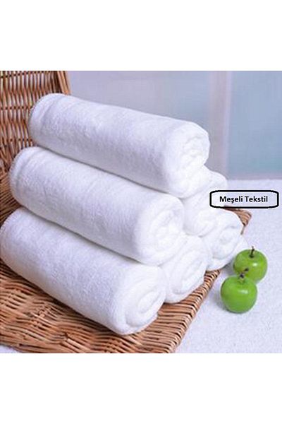 MEŞELİ TEKSTİL 6 Pieces White Hotel Bath Towels 70x140 Cm Economical