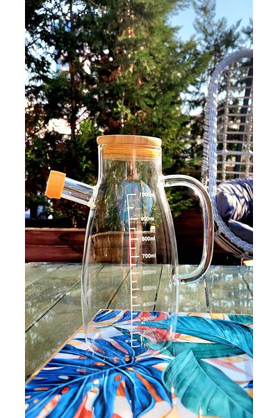 BASTONLU ZÜCCACİYE 1000 ml Vacuumed Bamboo lid Borosilicate Glass Oil Bowl, milk jug, sauce jug, vinegar