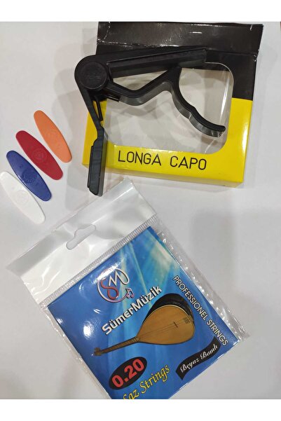 Sümer Müzik Sümer Uzun Sap Bağlama Set (TAKIM TEL, TEZENE, KAPO)