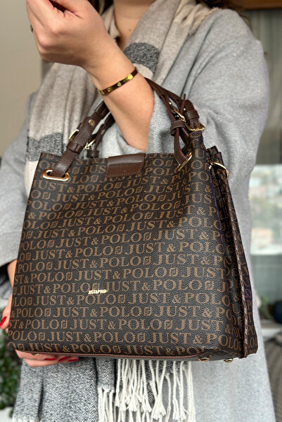 Just Polo Büyük Boy Örgü İşlemeli El Yapımı Salaş Kadın Omuz Çantası 2180 Kah...