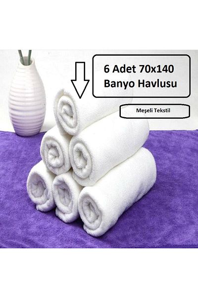MEŞELİ TEKSTİL 6 Pieces White Hotel Bath Towels 70x140 Cm Economical