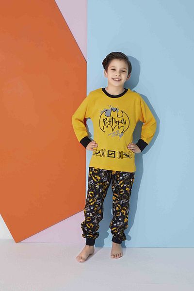 MEBA Boy's Long Sleeve Seasonal Yellow Batman Pajama Set