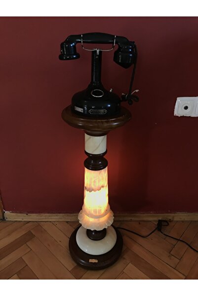 Genel Markalar Fransız albatre mermer ve ahşap tan lambalı sehpa 63 cm yüksekliğinde