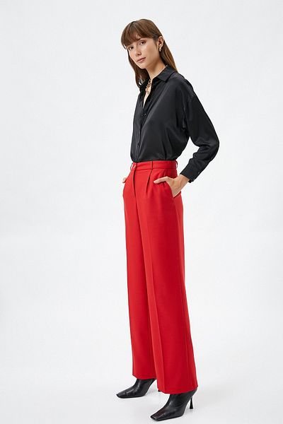 Koton Pantaloni de damă, cu nasturi, cu talie obișnuită, cu buzunar, cu picioare largi 4WAK40068PW