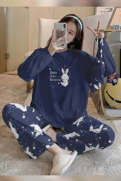 PEMBİŞ HOMEWEAR Bahd Rabbit Blue Süpersoft Kadın Pijama Takımı 3100