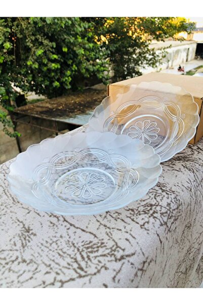 Metler Desenli Cam Çukur Tabak,YemekTabağı,Servis Sunum Tabağı 6'lı Set Cam T...
