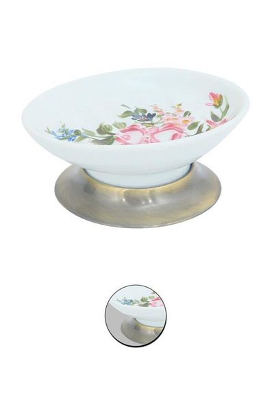 Maya Fantasia Patterned Antique Countertop Soap Dish Porcelain 100% Brass
